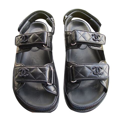 chanel sandals black leather|chanel heeled sandals.